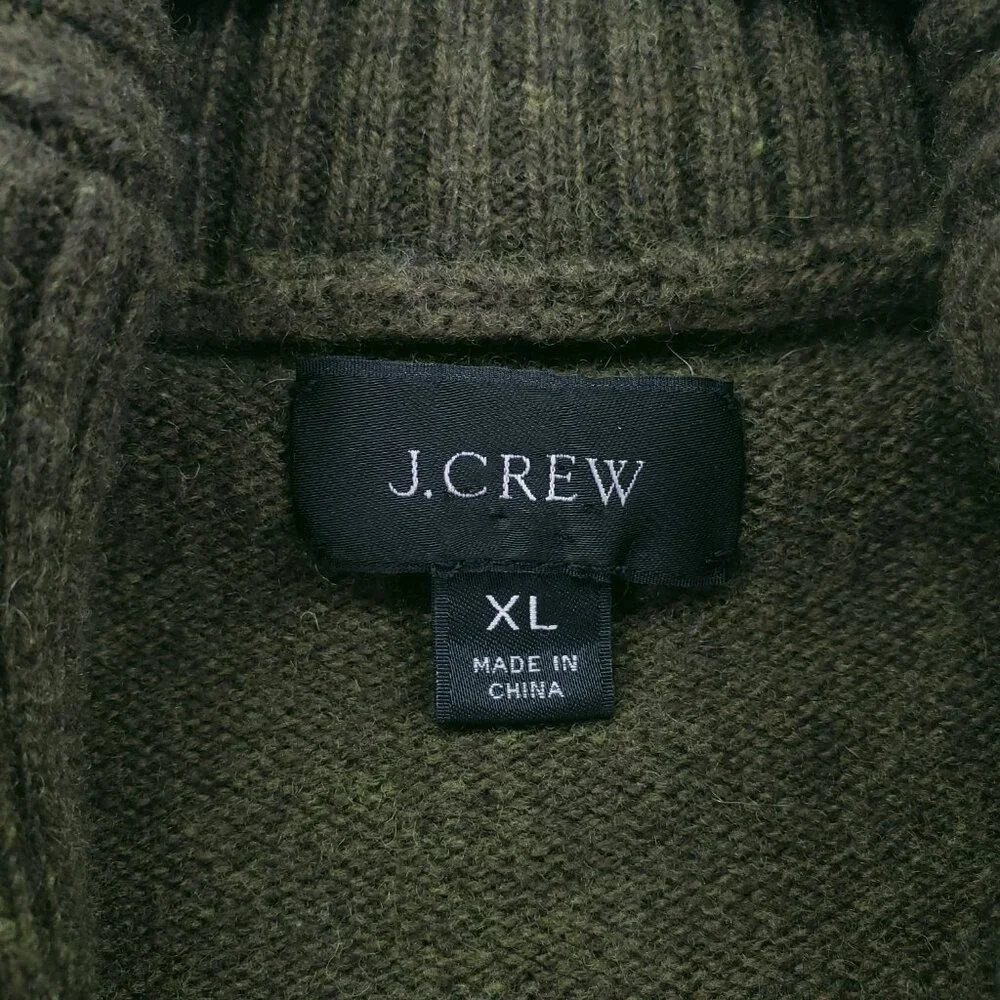 J.Crew Sweater Green XL Merino Wool Blend Speckled Shawl Collar Rugged Men